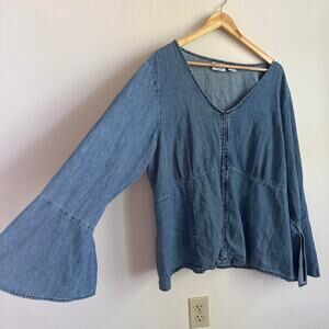 90's Vintage Blue Denim Bell Sleeve Blouse Size 24W